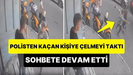 Polisten Kaçan Yabancı Uyrukluyu Çelmesiyle Etkisiz Hale Getirip Arkadaşıyla Sohbete Dönen Aşırı Cool Genç
