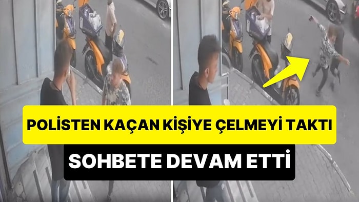 Polisten Kaçan Yabancı Uyrukluyu Çelmesiyle Etkisiz Hale Getirip Arkadaşıyla Sohbete Dönen Aşırı Cool Genç