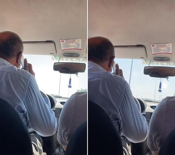 O turist, telefonda oğluyla kavga eden taksiciyi ise 'Türkiye'de taksiler' diyerek paylaştı.