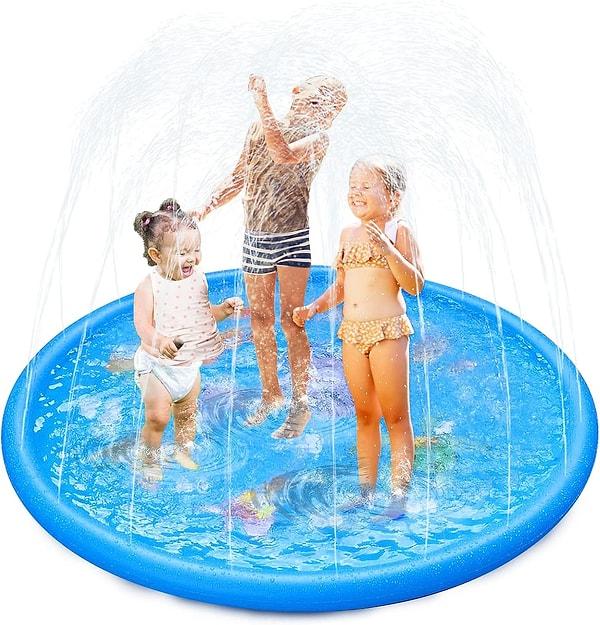 19. Çocuk sağlığına zarar vermeyen yumuşak ve dayanıklı PVC malzemeden yapılmış bir splash pad.