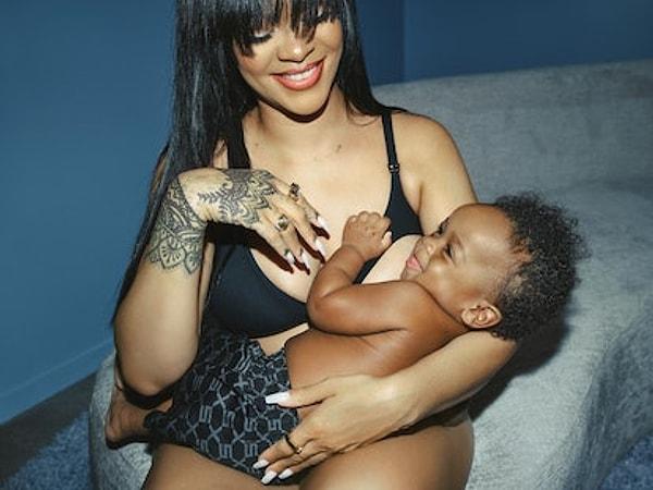 1. Oğlu Ali Asaf'ı kucağına alan Rihanna, geçti kamera karşısına, emzirme sütyeni tanıttı!