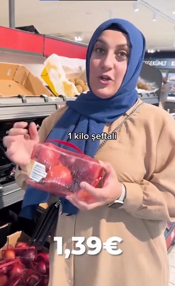 1 kg şeftali 1,30 Euro.