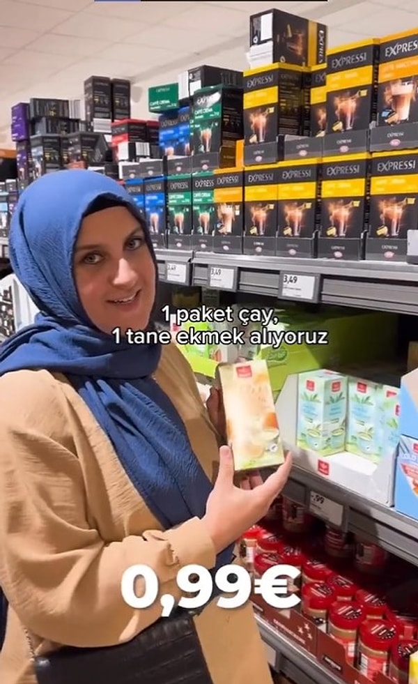 1 paket çay 99 cent ve 1 ekmek 49 cent.