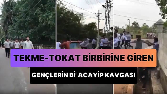 Hindistan'da Kalabalık 2 Grup Gencin Tekme Tokat Birbirine Girdikleri Bi' Acayip Kavga Görüntüsü