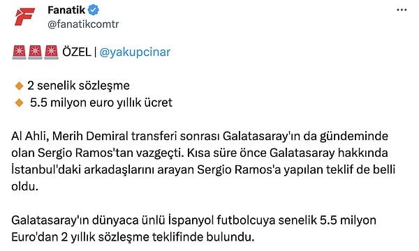 Fanatik'ten Yakup Çınar'ın özel haberine göre Galatasaray ile Ramos görüşme halinde.