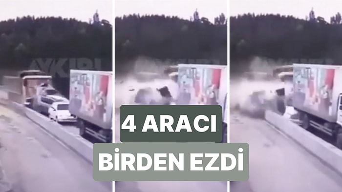 Rusya'da Freni Tutmayan Bir Kamyonun 4 Aracı Birden Ezdiği Feci Kazanın Görüntüleri Gündem Oldu