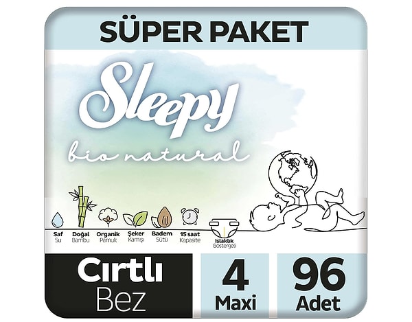 Sleepy Bio Natural 4 Beden Maxi Bebek Bezi (1x 96 Adet)