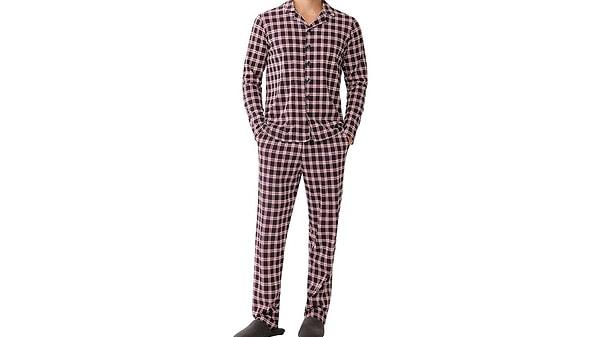 6. DAGİ - Ekoseli Ceket Yaka Pamuklu Pijama Takımı
