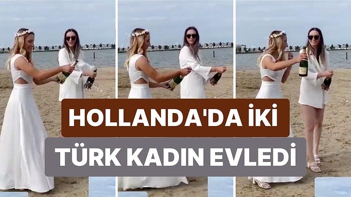 Hollanda'da Yaşayan İki Türk Kadın Sahilde Yaptıkları Sadece Bir Kutlama ile Evlendiklerini Duyurdu