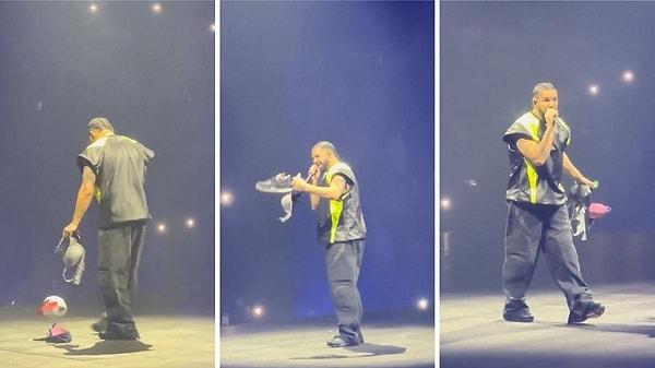 Drake'in sahnesine ise envai çeşit eşya fırlatılmıştı: sütyen, ayakkabı, iç çamaşırı...