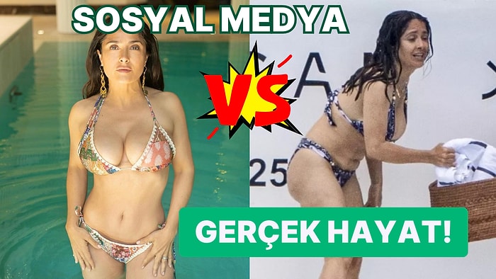 Salma Hayek'in Sosyal Medyada Göründüğü Gibi Olmayan Bikinili Pozları Tatilde Yakalandı