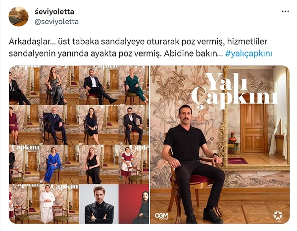 @seviyoletta adlı kullanıcının paylaştığı teoride dizinin karakter afişleri ele alınmış. Yalnızca üst tabakanın oturduğu ve hizmetlilerin ayakta poz verdiği afişlerde Abidin'in de oturması kafalara şu soruyu getirdi. Abidin yalıdan birinin çocuğu mu?