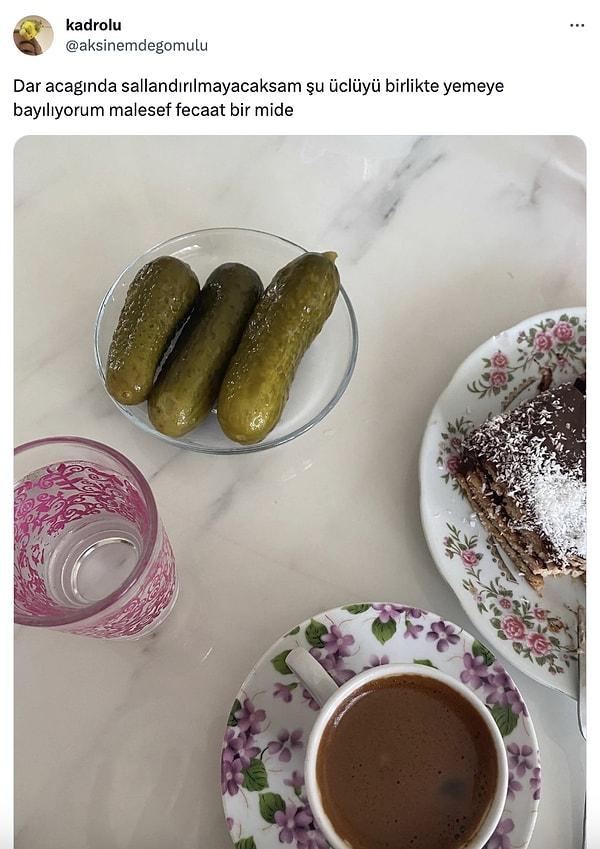 Ve beklediğimiz cevaplar: Türk kahvesi, kek ve turşu...👇