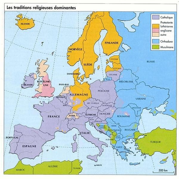 9. Avrupa'daki ülkelerdeki en büyük din dağılımları.