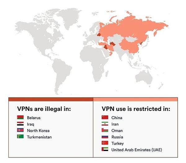 12. VPN kullanmanın yasaklı olduğu ülkeler.