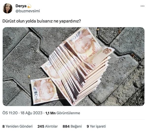 Birçok kişinin zaman zaman 'Yerde bulunan parayı almak haram mı?' tartışmasını yaşadığı sıralarda '@buzmevsimi' isimli bir kullanıcı paylaşımda bulundu.