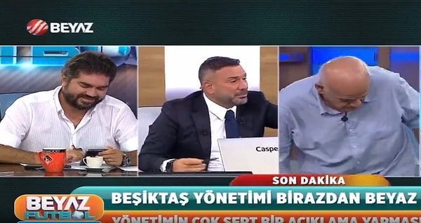 Kütahyalı, eski hakem Çakar'ın yorumlarına tepki gösterirken programda gerginlik başladı. Ahmet Çakar, Ertem Şener'e 'Bir daha burada ya Rasim olur ya ben olurum' dedi ve programı terk etti.