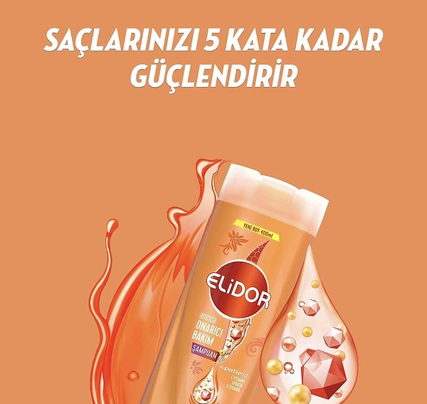 Güçsüz ve bakımsız saçlara: Elidor Superblend Saç Bakım Şampuanı Anında Onarıcı Bakım C Vitamini Keratin Seramid