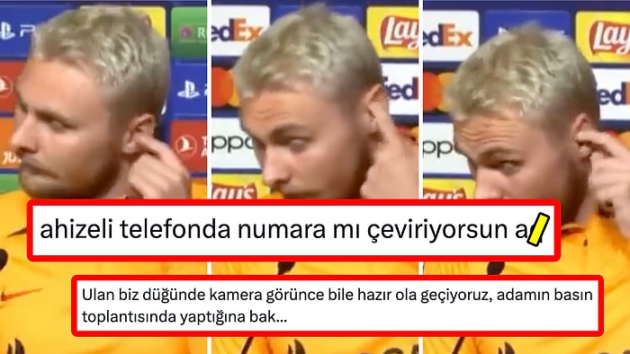 Galatasaraylı Victor Nelsson'un Yarınlar Yokmuşçasına Kulağını Karıştırdığı Anlar Goygoycuların Diline Düştü