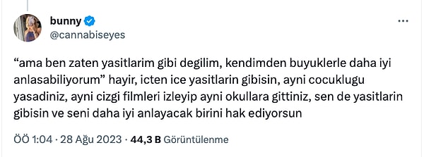 Yaşanmışlıklar ve hayat şartlarının getirisiyle farklı istek, beklenti ve zevklere sahip olmanın ilişkide bir sorun yarattığını ve bunu sonradan fark ettiğini takipçileriyle paylaşıyor.