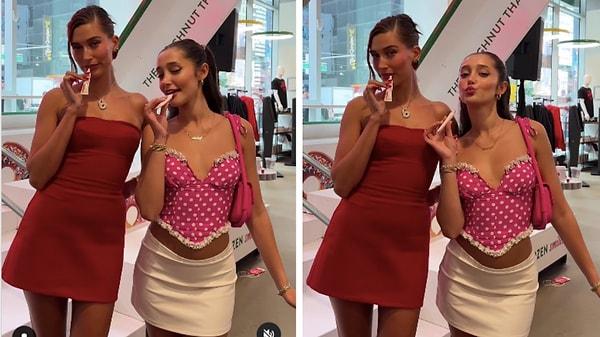 "İki Hailey, bir taneden daha iyidir" yazdığı videosunu Instagram'da paylaşan Hailey Sani, Hailey Bieber ile birlikte yeni dudak ürününün reklamını yaptı.