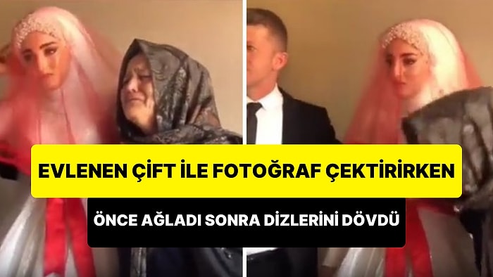Yeni Evlenen Çift ile Fotoğraf Çektirirken Ağlayıp Dizlerini Döven 'Yakın Akraba'nın Gündem Olan Görüntüleri