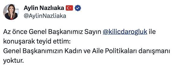 Gelen tepkilerin ardından partinin ileri gelen isimlerinden Aylin Nazlıaka bir açıklama yaptı.