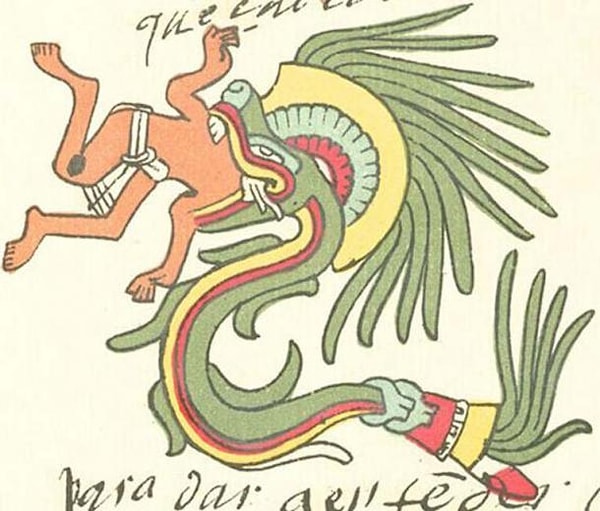 Quetzalcoatl'ın kendine has nagualı kuş ve çıngıraklı yılanın benzersiz bir karışımıdır.