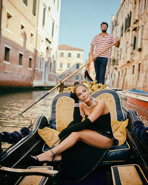 Ödülünü almadan önce Venedik sokaklarında ve gondolda, ünlü Fransız fotoğraf sanatçısı Nicolas Gerardin'e poz verdi ve bu fotoğrafları Instagram hesabından paylaştı.
