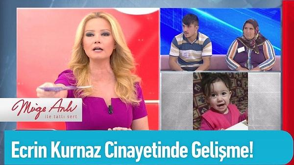 2. Ecrin bebek olayı Müge Anlı'daki en unutulmaz vakalardan biri. 1,5 yaşındaki Ecrin'in kaybı tüm Türkiye'yi sarsarken, yapılan araştırmalarda üvey amca Özkan'ın girdiği internet siteler büyük yankı uyandırmıştı.
