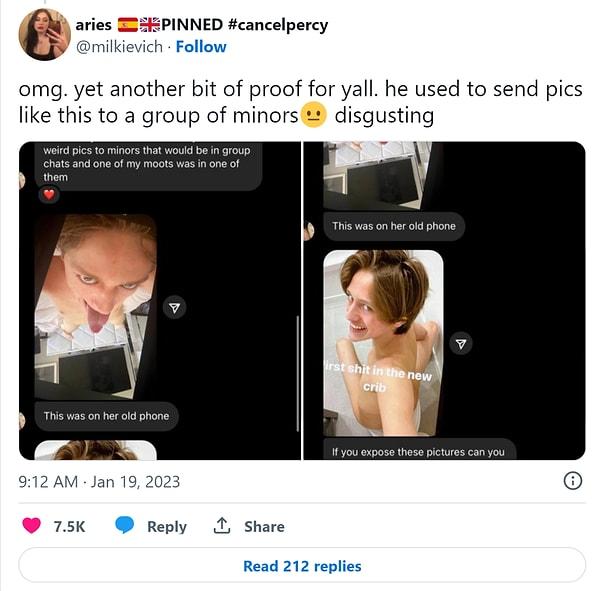 "@milkievich" isimli Twitter kullanıcısı, paylaştığı görseller ile White'ın 18 yaşından küçük kızlara çıplak fotoğraflar gönderdiğini ve cinsel ilişkiye girdiğini iddia etti.