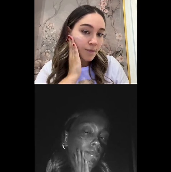 İnternetten alınan güneş kreminin UV ışığı altındaki görüntüsü bu şekilde.