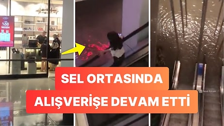 Bir Kadının Su Basan AVM'de Alışverişine Devam Ettiği Anlar Viral Oldu