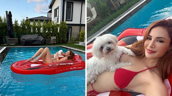 Mine Tugay, bizler yaz sezonunun sonuna gelirken, kucağında köpeğiyle bikinili pozlarını paylaşınca da sosyal medya kullanıcıları kendini tutamadı tabii.