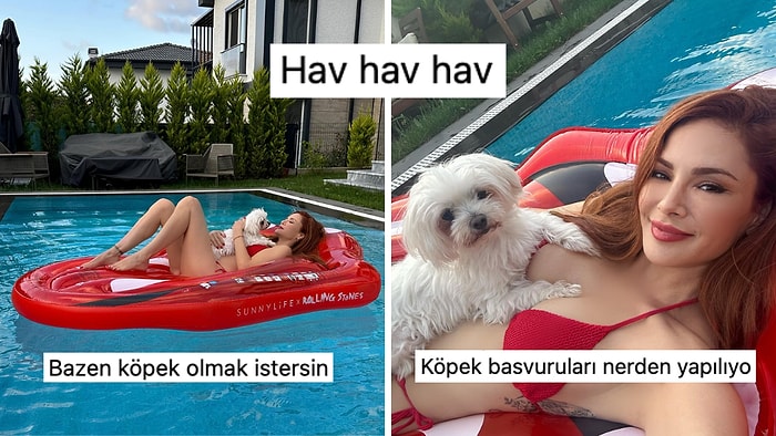 Mine Tugay'ın Kucağında Köpeğiyle Bikinili Pozlarını Görünce Aklını Yitirenlerden Gelen Yorumlar Güldürdü