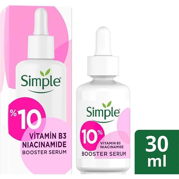 Eşit cilt tonu ve görünümü için vegan formüle sahip bir ürün kullanmak isteyenlerin tercihi Simple %10 Niasinamid Booster serum.