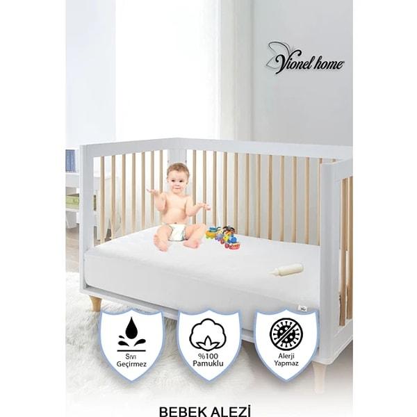 9. Pamuk özelliği sayesinde sıcak havalarda serin, soğuk havalarda sıcak tutan full kenar sıvı geçirmez bebek ve çocuk için uygun yatak koruyucu alez.