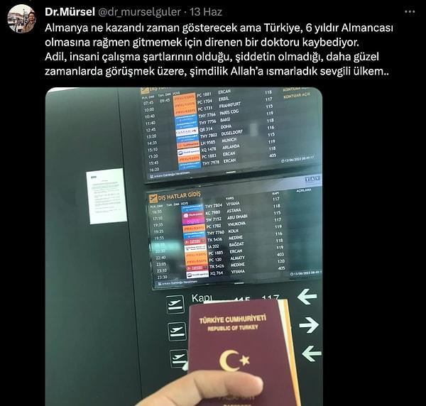 Türkiye’den ayrılırken sosyal medya hesabından şu paylaşımı yaptı: