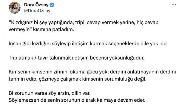 Arda Erel'in dışında Dora Özsoy'da yorumsuz kalmayanlardandı: