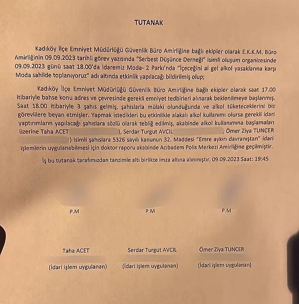 Valiliğin genelgesine karşı Kadıköy Moda'da Serbest Düşünce Derneği'nin düzenlediği 'İçeceğini al gel' etkinliğine katılan 3 kişiye ’emre aykırı davranış’ gerekçesiyle ceza kesildi.