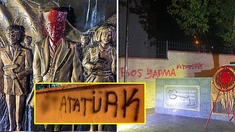 İzmir'de Atatürk Anıtına Çirkin Saldırı: Anıtın Duvarına "Boş Yapma Atatürk" Yazdılar!
