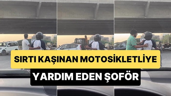 Kırmızı Işıkta Beklerken Sırtını Kaşımaya Çalışan Motosiklet Sürücüsüne Yardım Eden Koca Yürekli Adam