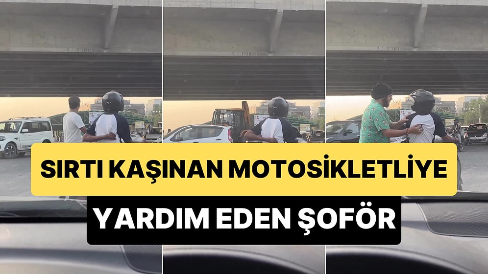 Kırmızı Işıkta Beklerken Sırtını Kaşımaya Çalışan Motosiklet Sürücüsüne Yardım Eden Koca Yürekli Adam