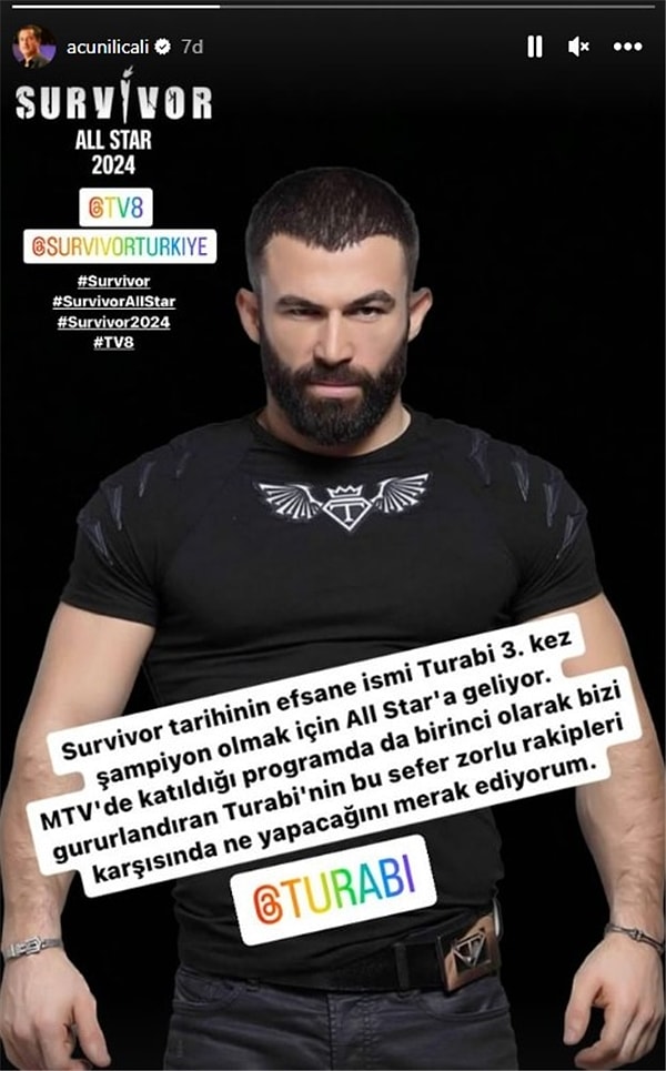 Son olarak Survivor'ın ilk ve tek 2 kez şampiyon olan ismi Turabi Çamkıran'ın All Star'da olacağını açıklayan Ilıcalı son bombayı bugün patlattı.