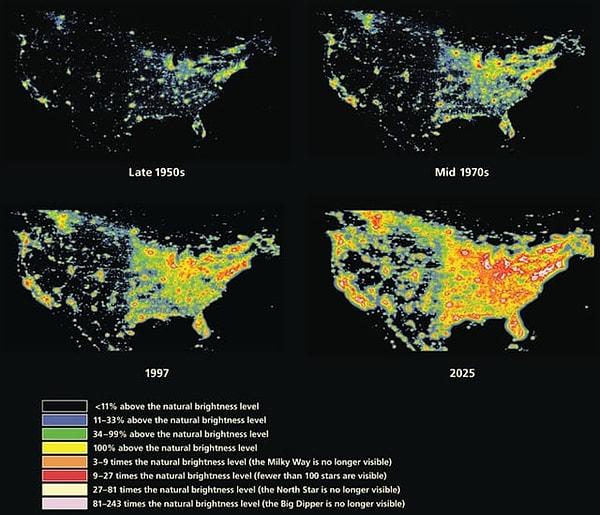 7. Amerika'daki ışık kirliliği.