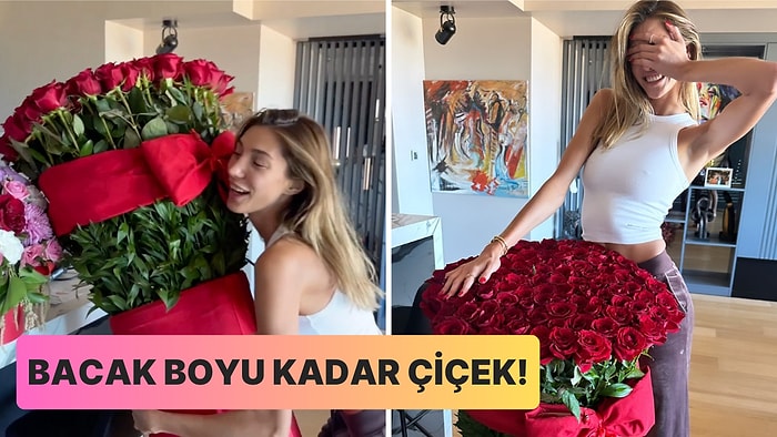 Doğum Gününde Bacak Boyu Kadar Çiçek Gönderilen Şevval Şahin'in Pozu Dikkat Çekti