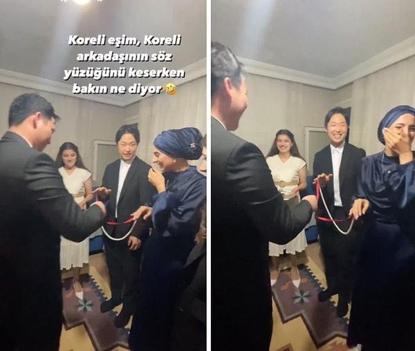 Bir Türkle evli olan Koreli damat, yine bir Türkle evlenecek olan Koreli arkadaşının nişan kurdelesini kesti.