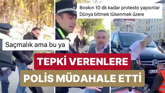 Almanya'da Yol Kapatarak Eylem Yapan İklim Aktivistlerine Tepki Gösterenlere Polis Müdahale Etti