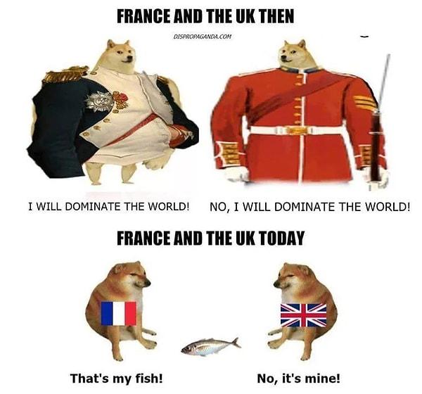 9. Fransa ve Birleşik Krallık arasındaki ilişkiyi özetleyen bir 'meme';