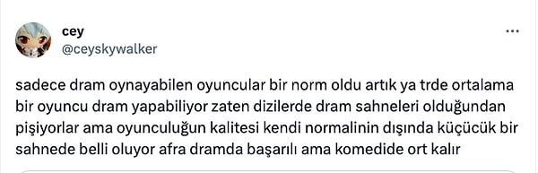 Dram konusunda son derece başarılı bulunan Afra Saraçoğlu, komedide sınıfta kalmış...